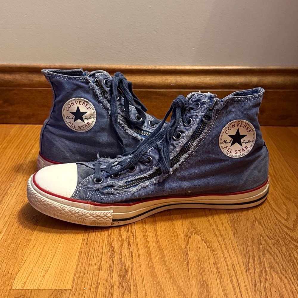 Converse CT Double Zip Distressed Denim High Top Sneakers Limited Edition M 10.5 - Picture 7 of 13